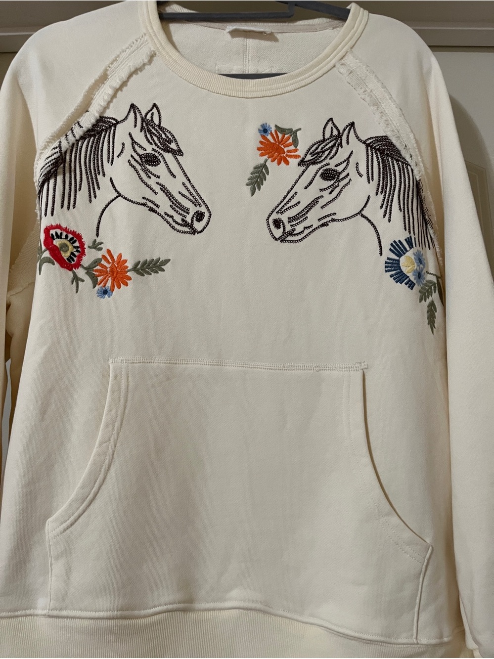 Free People x In The Loom Keepsake Sweatshirt Embroidered Horse Graphics NEW